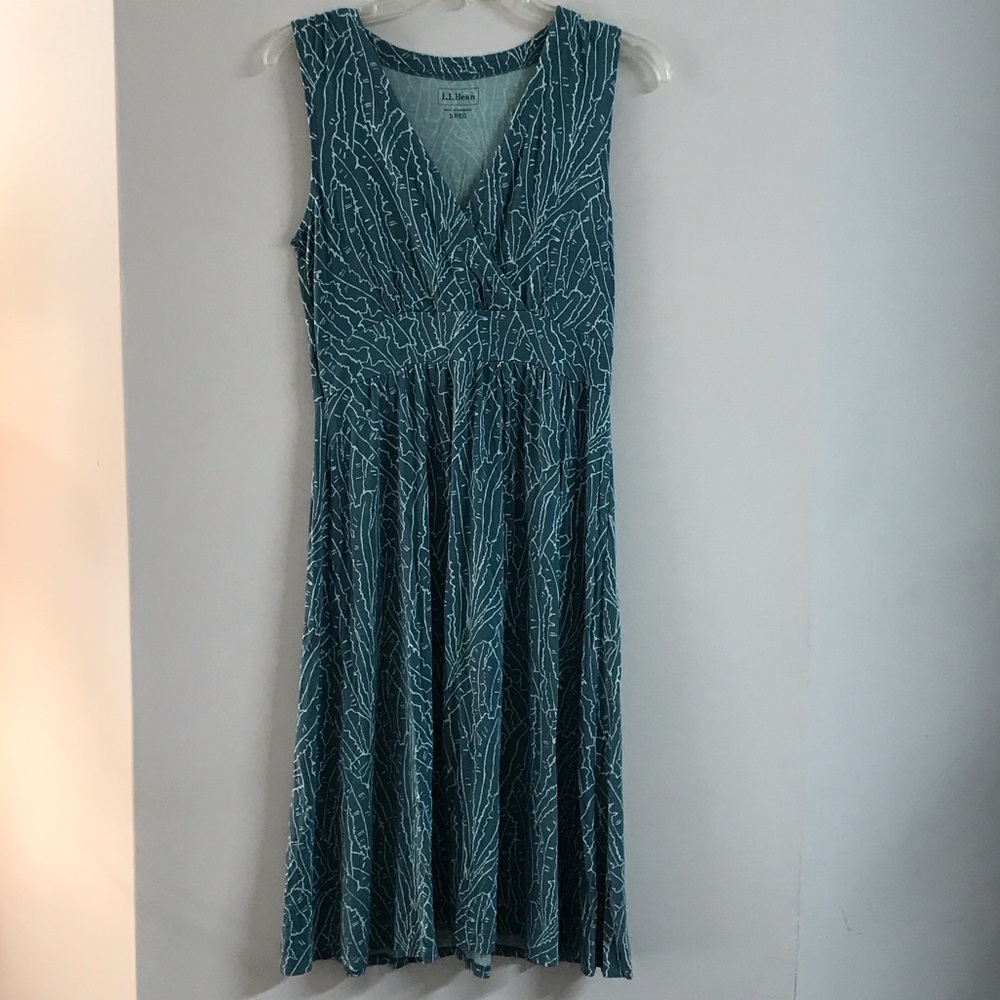 L.L. Bean Teal Patterned Midi Dress Small